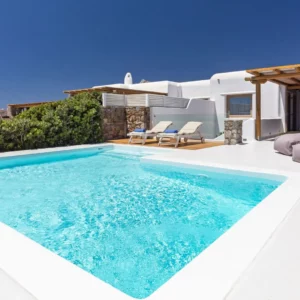 Vue sur la piscine et la villa Ginger-Red - Location de maison de vacances, Mykonos