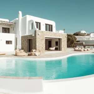 Sunset Dream - Vue sur la villa et la piscine - Location Maison de Vacances à Mykonos