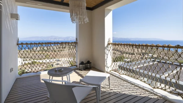 Terrasse chambre de villa Panorama - Location de maison de vacances, à Paros