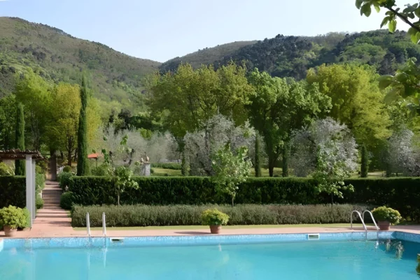 Vue sur la piscine et le jardin de Villa Bongi - Région de Lucca - Toscane