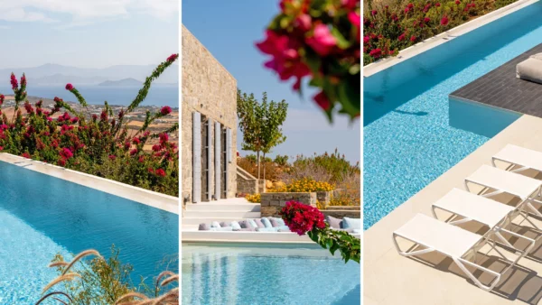 Vues sur la piscine privée de Chiara di Luna - Location de villa de vacances -Paros